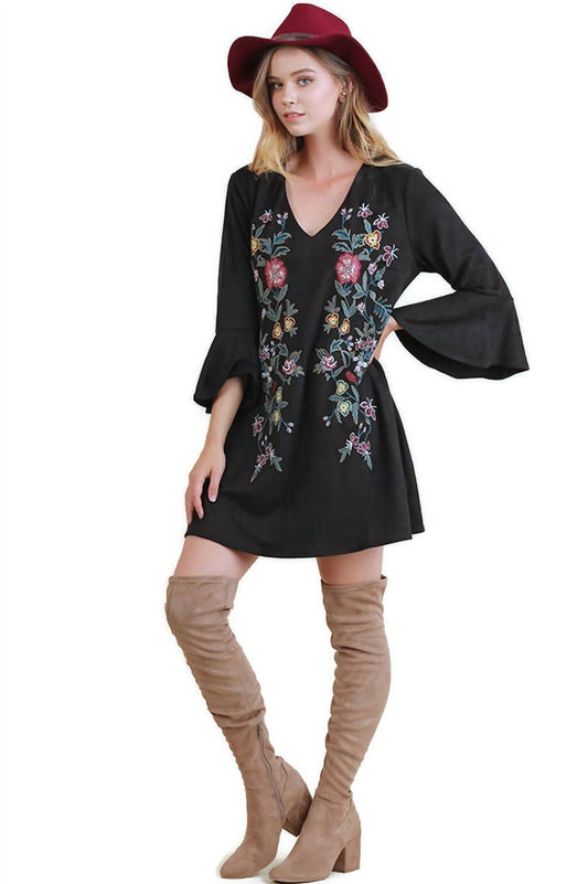 Umgee - Floral Embroidered Bell Sleeve Dress