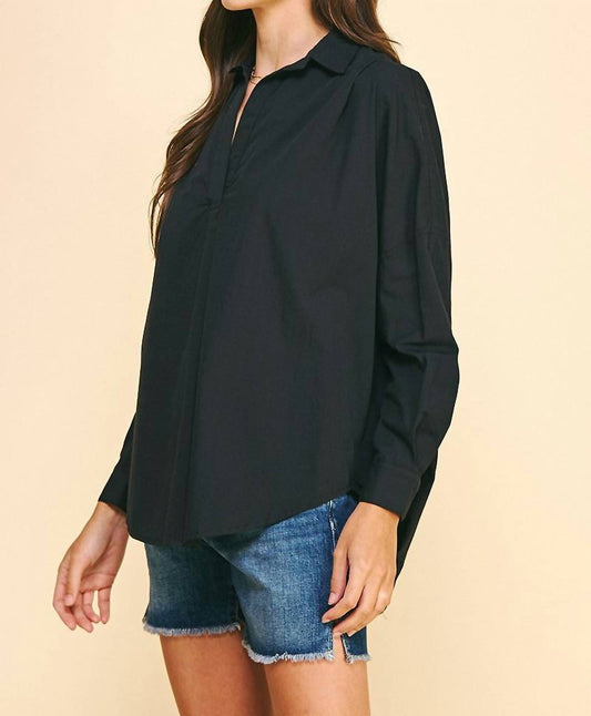 Pinch - Drop Shoulder Collared Blouse