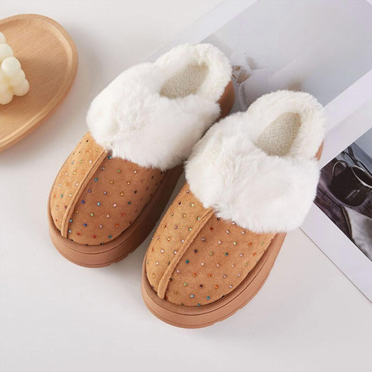 Wona Trading - Women's Rhinestone Embellished Fuzzy Plush Home Indoor Floor Slippers