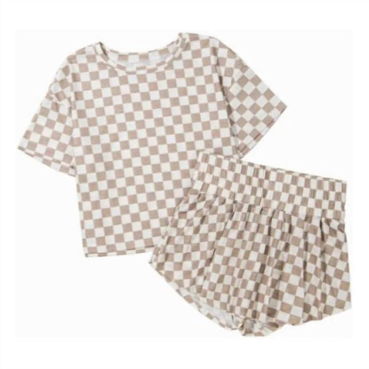 Aapparella - Checkerboard Top & High Waist Skort Set