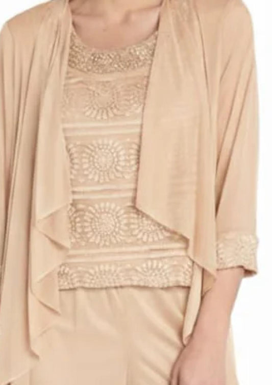 R&M Richards - Glitter Embroidered Pant Suit With Pearl Neckline