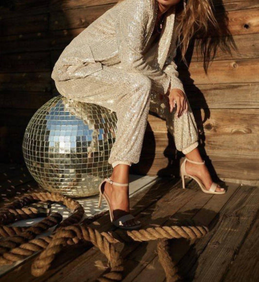 Mainstrip - Shawl Collar Long Sleeve Pocket Sequin JAcket