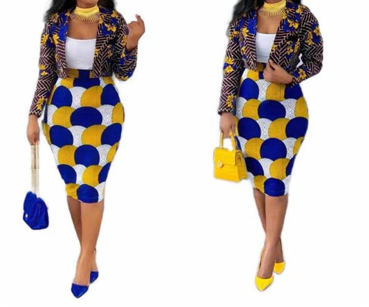 Metamorphosis - Fashion Elegant Printed African 2 Piece Skirt And Blazer Set