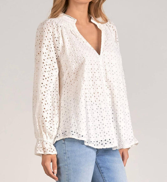 Charlie B - Long Sleeve Eyelet Top