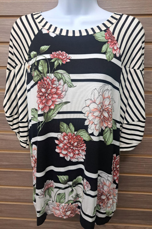 Sweet Claire - Women's Floral Striped Top