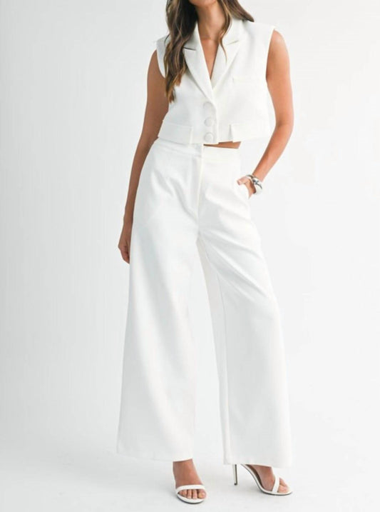 Mable - Sleeveless Collar Vest and Wide Pant Set