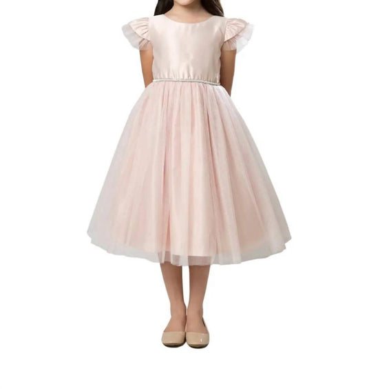Sweet Kids - Shiny Crystal Tulle Flutter Sleeves Satin Dress