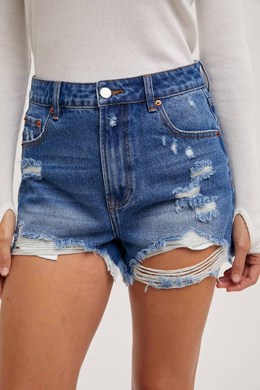 Bluivy - HIGH RISE DISTRESSED DENIM SHORTS