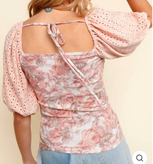 Kori - FLORAL FITTED EYELET TEE