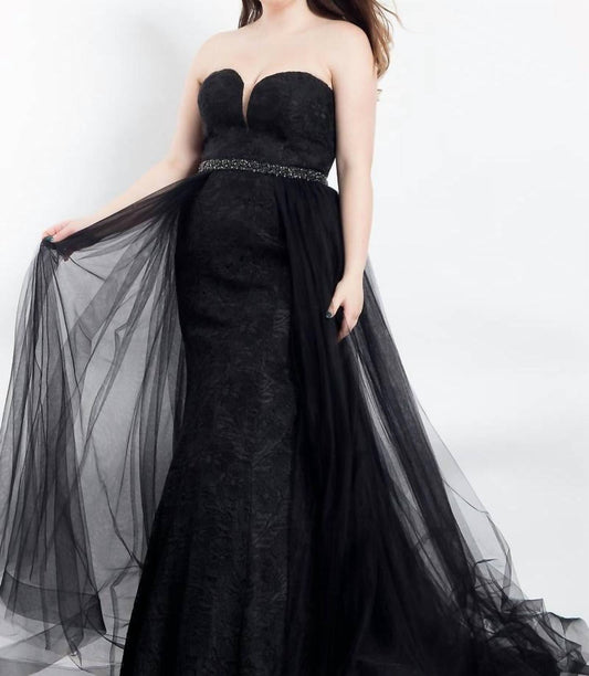 Rachel Allan - Strapless Lace Floral Prom Dress With Overskirt