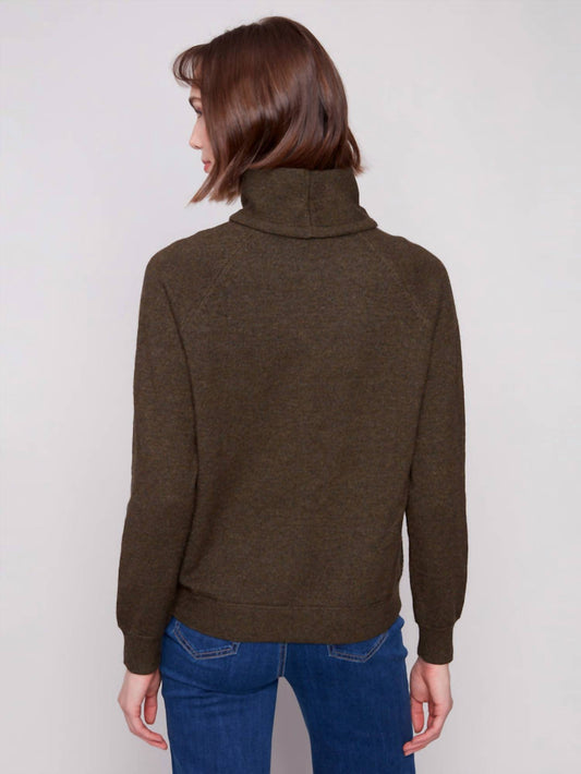 Charlie B - Textured Raglan Small Cowl Neck Knit Sweater