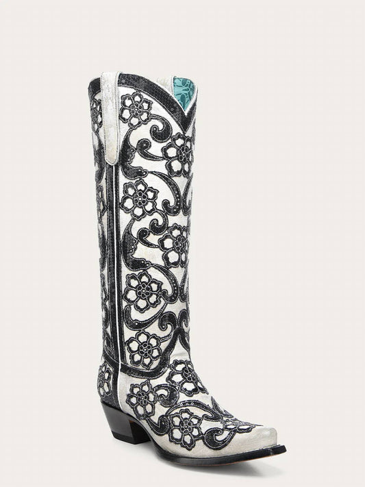 Corral - Women's Floral Overlay Sequin Tall Western Boots