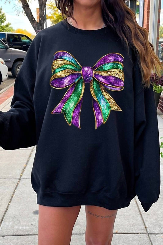B-Tween - Mardi Gras Bow Sweatshirt