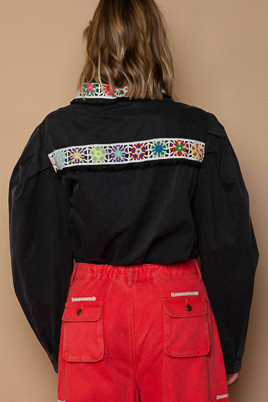 Pol - GRANNY SQUARE POPLIN SHIRT