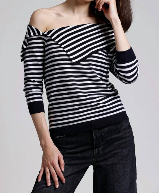 Minnie Rose - Cotton Cashmere Striped Off The Shoulder Top