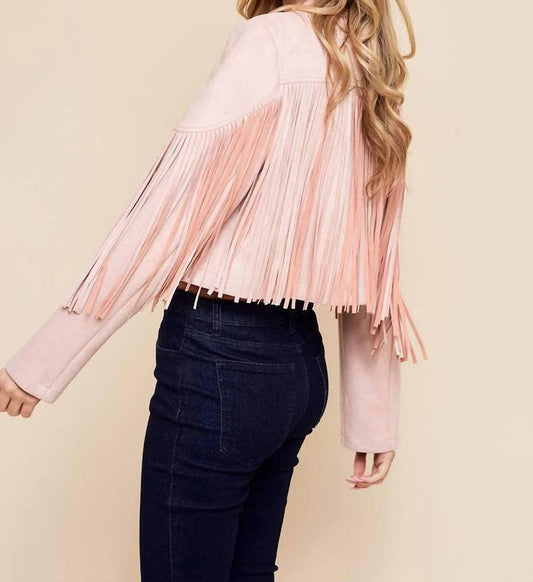 Saints & Hearts - Blush Faux Suede Fringed Western Moto Jacket Plus