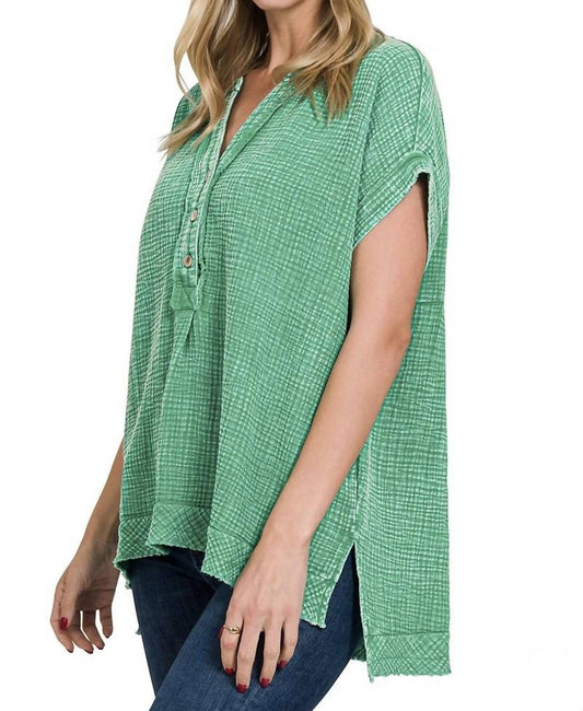 Zenana - Double Wash Gauze Henley Top
