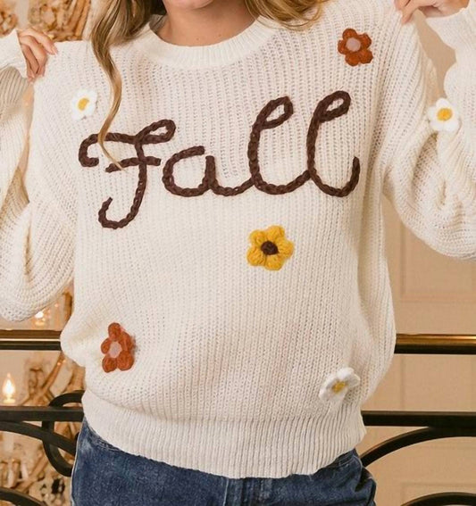 Bibi - Fall Yarn Stitching Letter and Flower Applique Sweater
