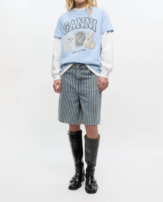 Ganni - Light Stripe Denim Shorts