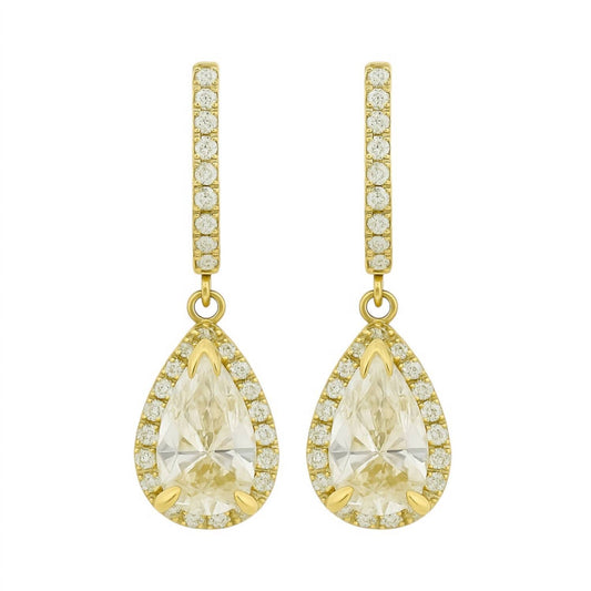 Allyanna Gifts - Women's Moissanite Pear Shape Halo Drop Huggie Earrings