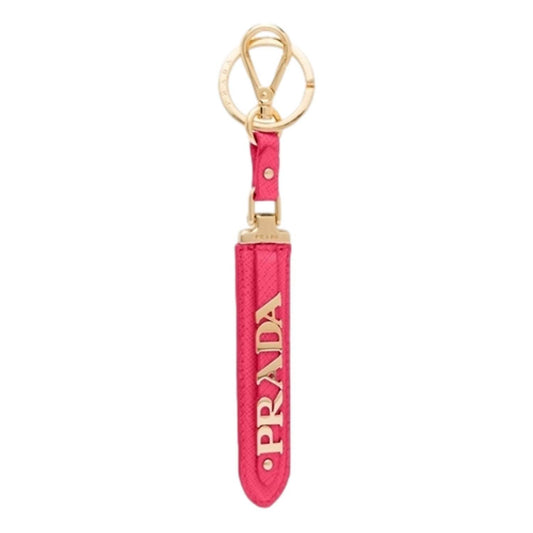 Prada - Women's Peony Saffiano Leather Clip Keychain With Logo Lettering