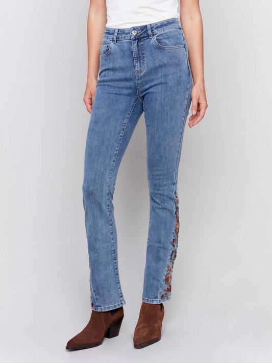 Charlie B - Embroidered Hem Denim Bootcut Jean