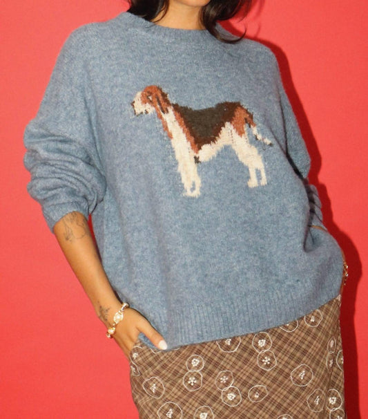 Bailey Rose - Max Dog Hound Graphic Knit Intarsia Sweater