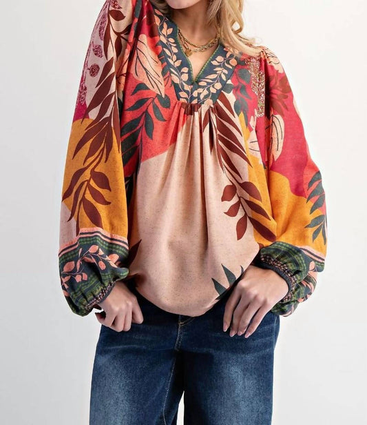 Easel - Floral Boho V-neck Blouse