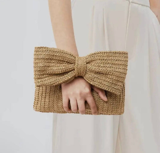 Little Trendy - Women's Bow Straw Handbag