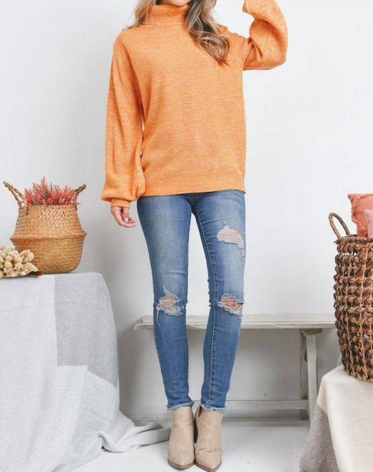 Zenana - Turtleneck Melange Balloon Sleeve Sweater