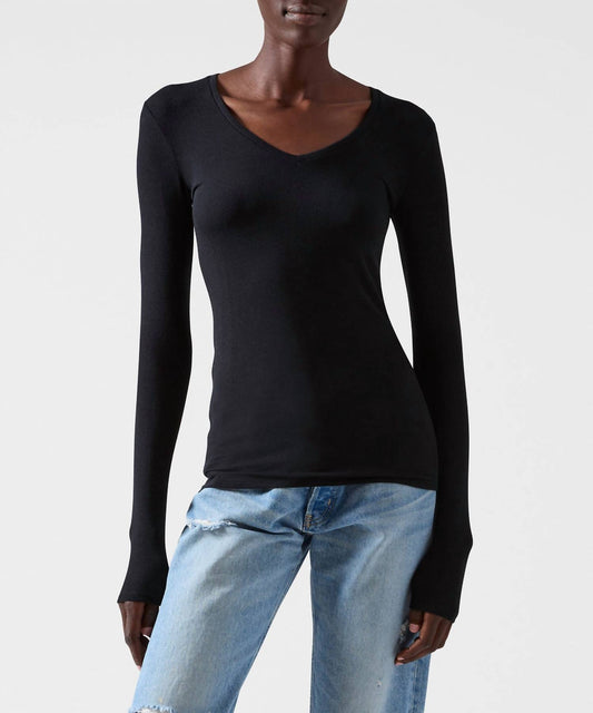 Atm - Rib Long Sleeve V Neck Tee Top