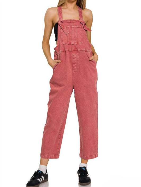 Zenana - Washed Knot Strap Relaxed Overall