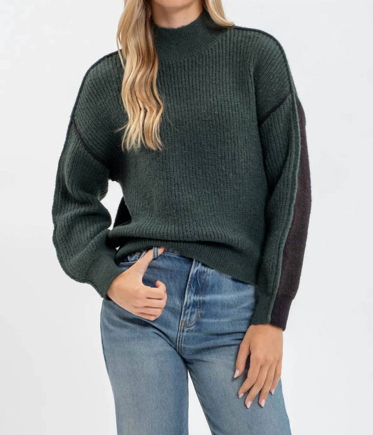 Blu Pepper - Color Block Mock Neck Exposed Seam Knit Sweater