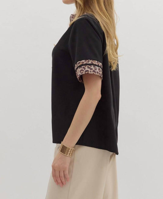 Entro - Leopard Accent Short Sleeve Blouse
