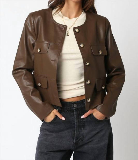 Olivaceous - Romi Faux Leather Jacket With Buttons