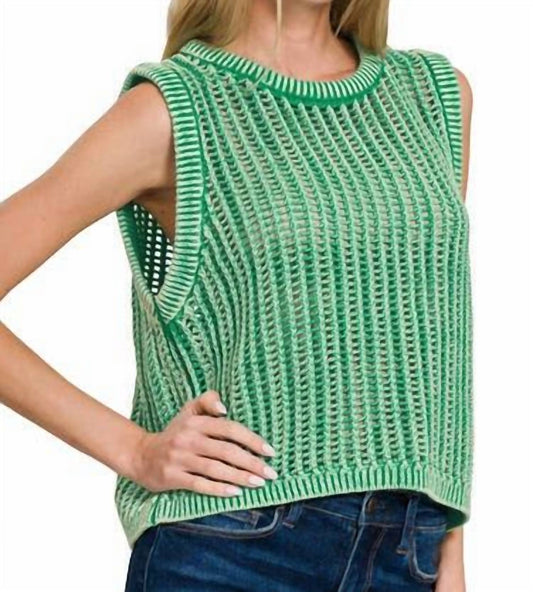 Zenana - Women's Washed Fishnet Sleeveless Sweater