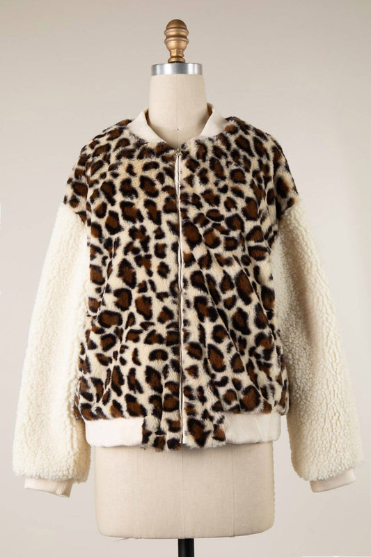 Easel - Women's Leopard Sherpa Jacket