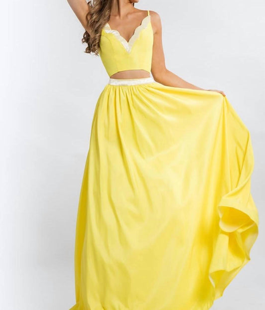 Rachel Allan - Two-piece Mikado V Neck Prom Gown