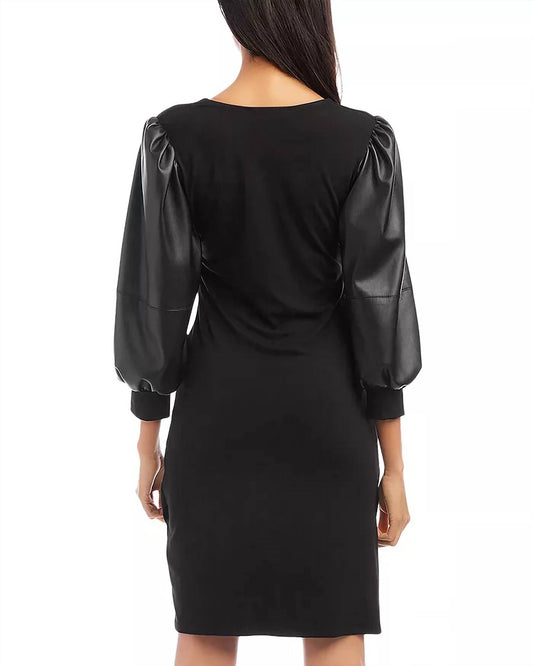 Fifteen Twenty - Contrast Dress with Vegan Leather Sleeve