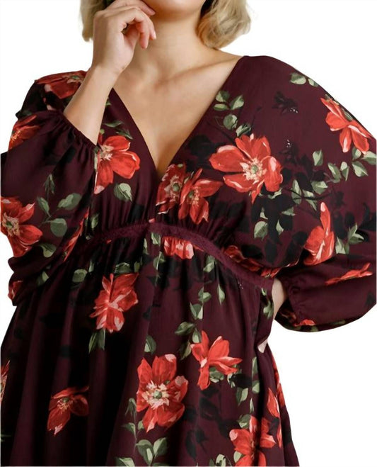 Umgee - Floral Print Balloon Sleeve Dress
