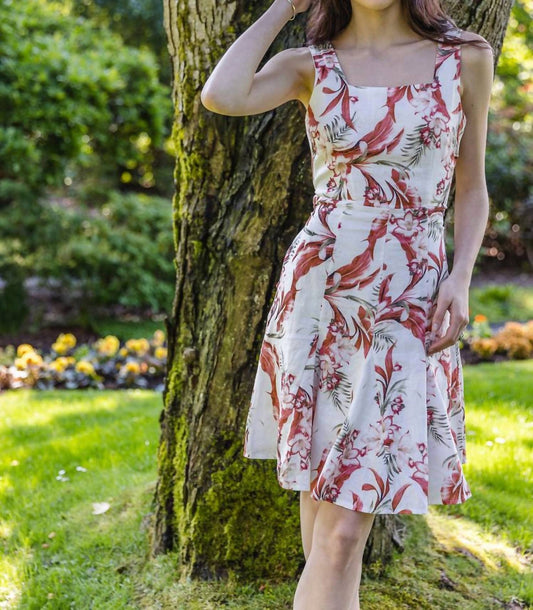 Papillon - Floral Print Linen With Smocking Back & Tie Belt Dress