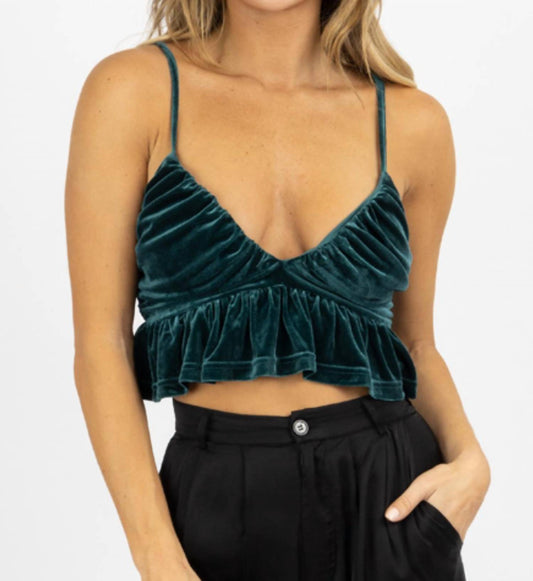 VELVET RUFFLED CROPPED TOP