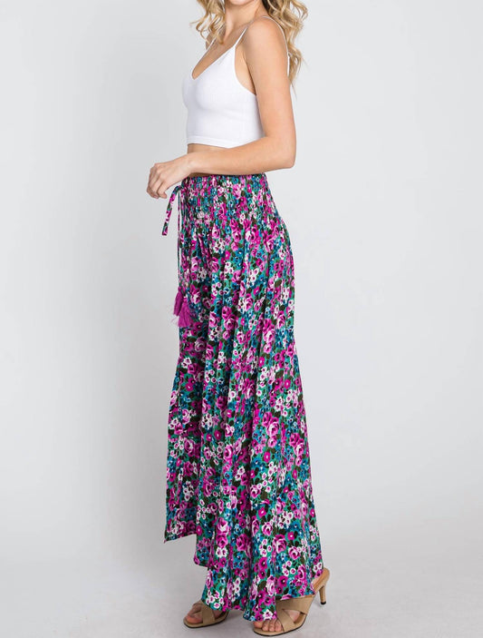 Ee:Some - Floral Maxi Skirt With Smocked Waist & Button Front