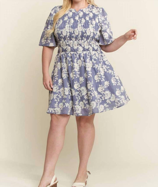 Jade By Jane - Floral Print Embroided Mini Dress - Plus