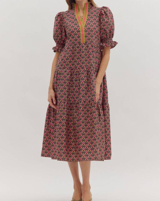 Entro - Botanical Print Midi Dress