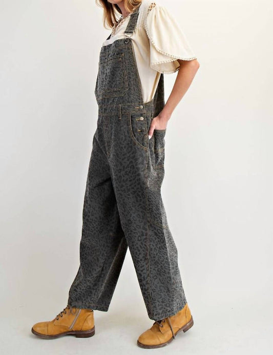 Easel - Washed Animal Print Twill Overalls
