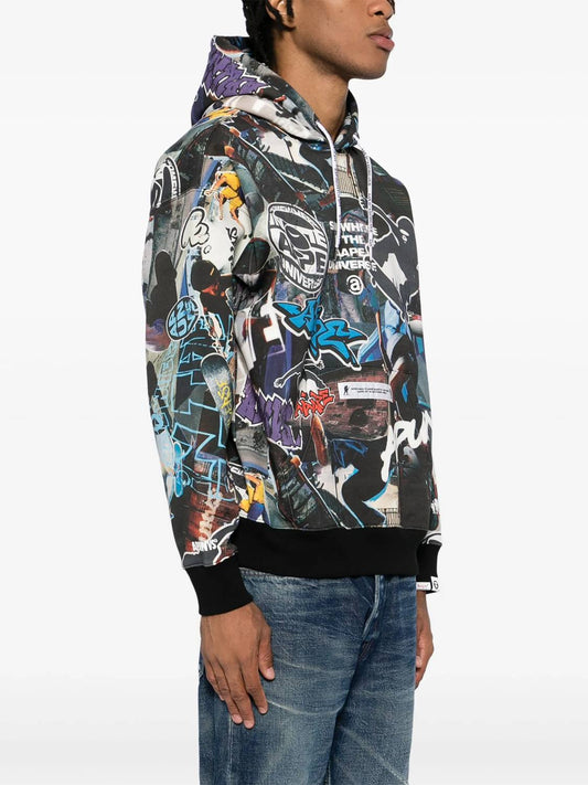Aape - Moonface Logo Graffiti Print Hoodie