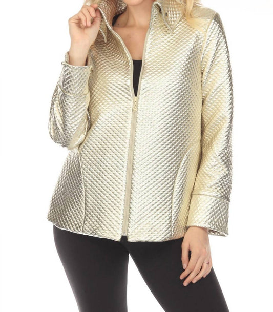 Samuel Dong - Metallic Textured Zip-up A-line Coat Jacket