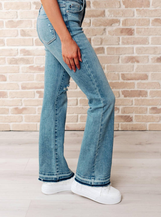 Judy Blue - Mid Rise Distressed Released Hem Bootcut Jeans
