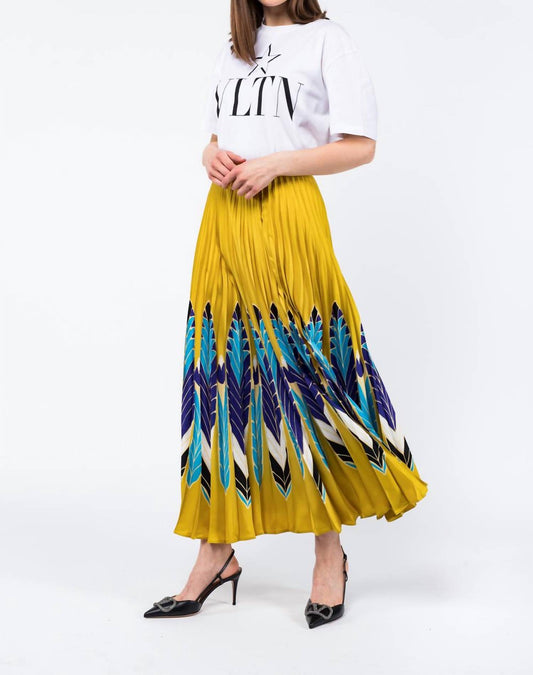 Valentino - Feather Print Pleated Skirt